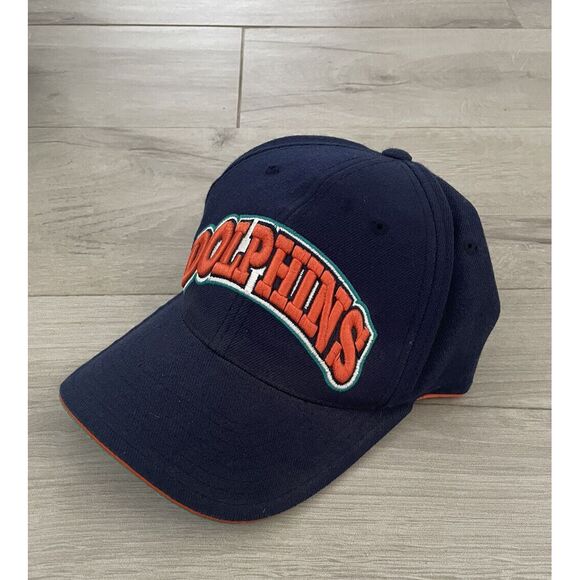 Vtg Miami Dolphins NFL American Needle Navy Blue Wool Blend Strapback Hat Cap - Picture 2 of 8